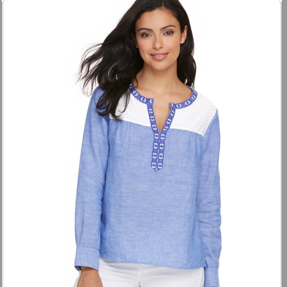 Vineyard Vines Light Chambray Embroidered Top